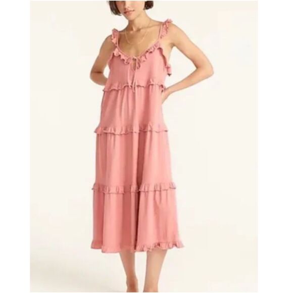 J. Crew Women's BB453 Size M Pink Tiered Knit Keyhole Maxi Dress NWT - Picture 1 of 11